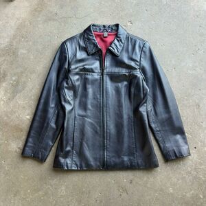 J.G. Hook Women’s Black Leather Jacket Zip Front Lined Size Medium